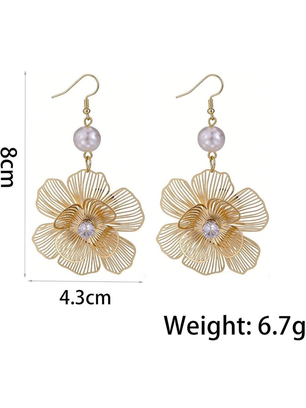 Anthropologie Gold Floral Drop Earrings with Pearl and Crystal Accent - Picture 2 of 4